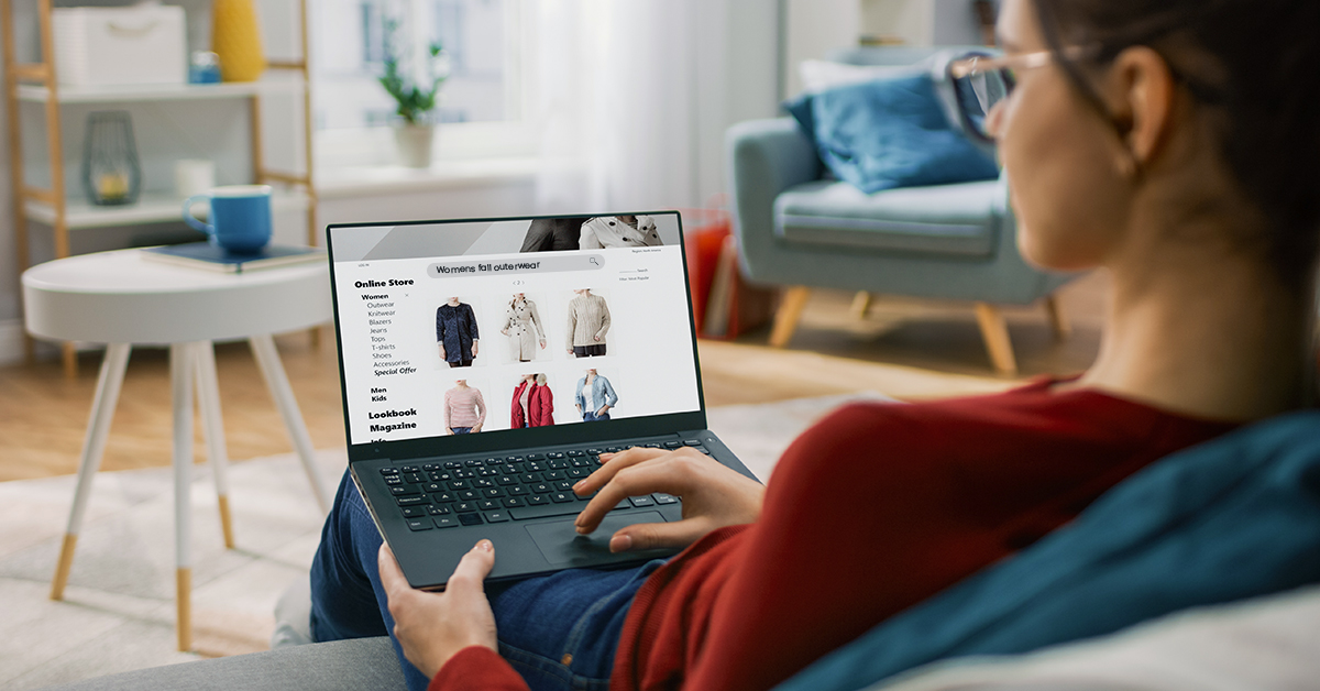 woman shopping online experiencing the improvement from Legacy to Next-Gen eCommerce search engines