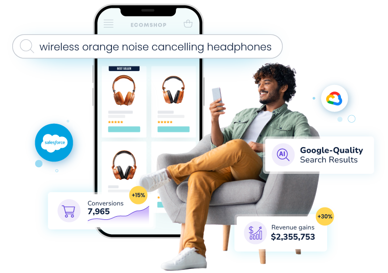 GroupBy + Salesforce Connector - Man sitting in chair looking at cell phone showing accurate search results