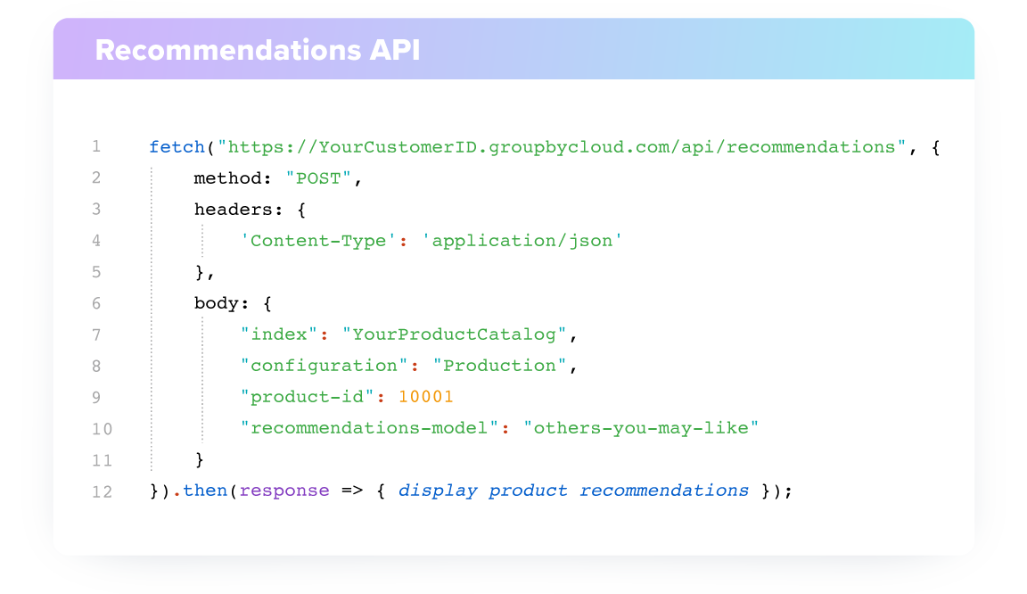 GroupBy Recommendations AI code snippet